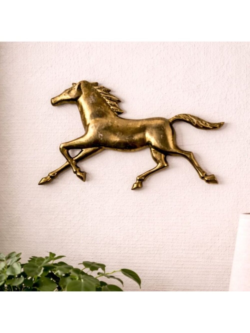 Mid Century Brass Horse Wall Plaque Galloping Equestrian Art 10.5" x 7"